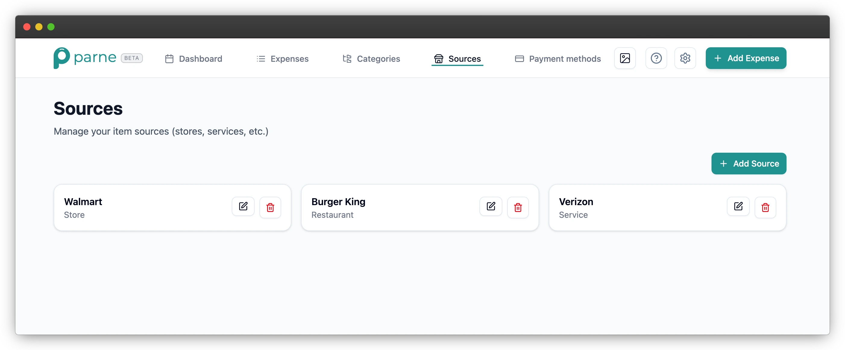 Listado de fuentes con saldos y uso reciente.